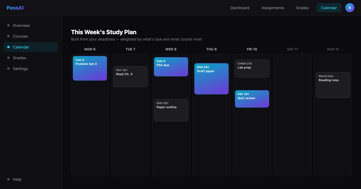 How to make a study schedule in college — PassAI weekly study planner